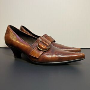 Womens NOVECENTO Brown Leather Pointed Toe Heels / Size 6.5 Narrow - EU 37